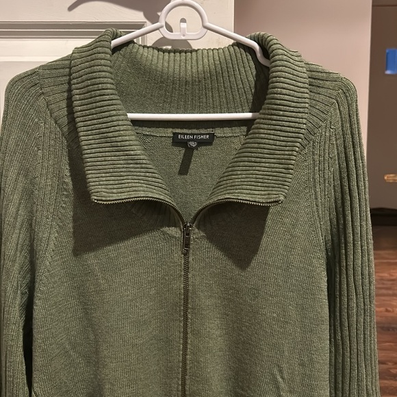 Eileen Fisher Women’s Green Double Zipper Asymmetrical Cardigan Size Small - Picture 6 of 10